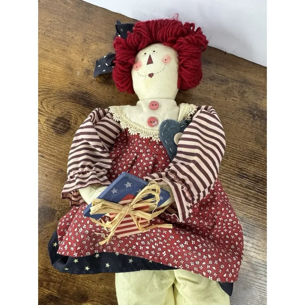 Vintage 1999 Springford Primitive Folk Art Rag Doll Red Yarn Hair 20in